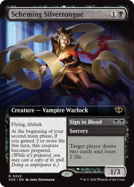 Scheming Silvertongue // Sign in Blood 329 (Secrets of Strixhaven)  - Extended Art