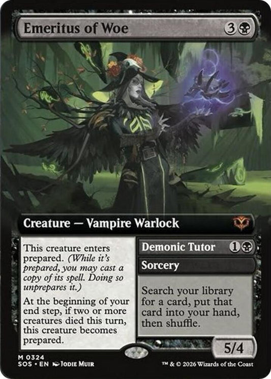 Emeritus of Woe // Demonic Tutor 324 (Secrets of Strixhaven)  - Extended Art Foil