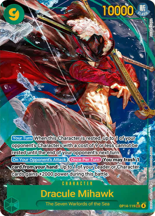 Dracule Mihawk OP14-119 (The Azure Sea's Seven)  - Alternate Art Foil