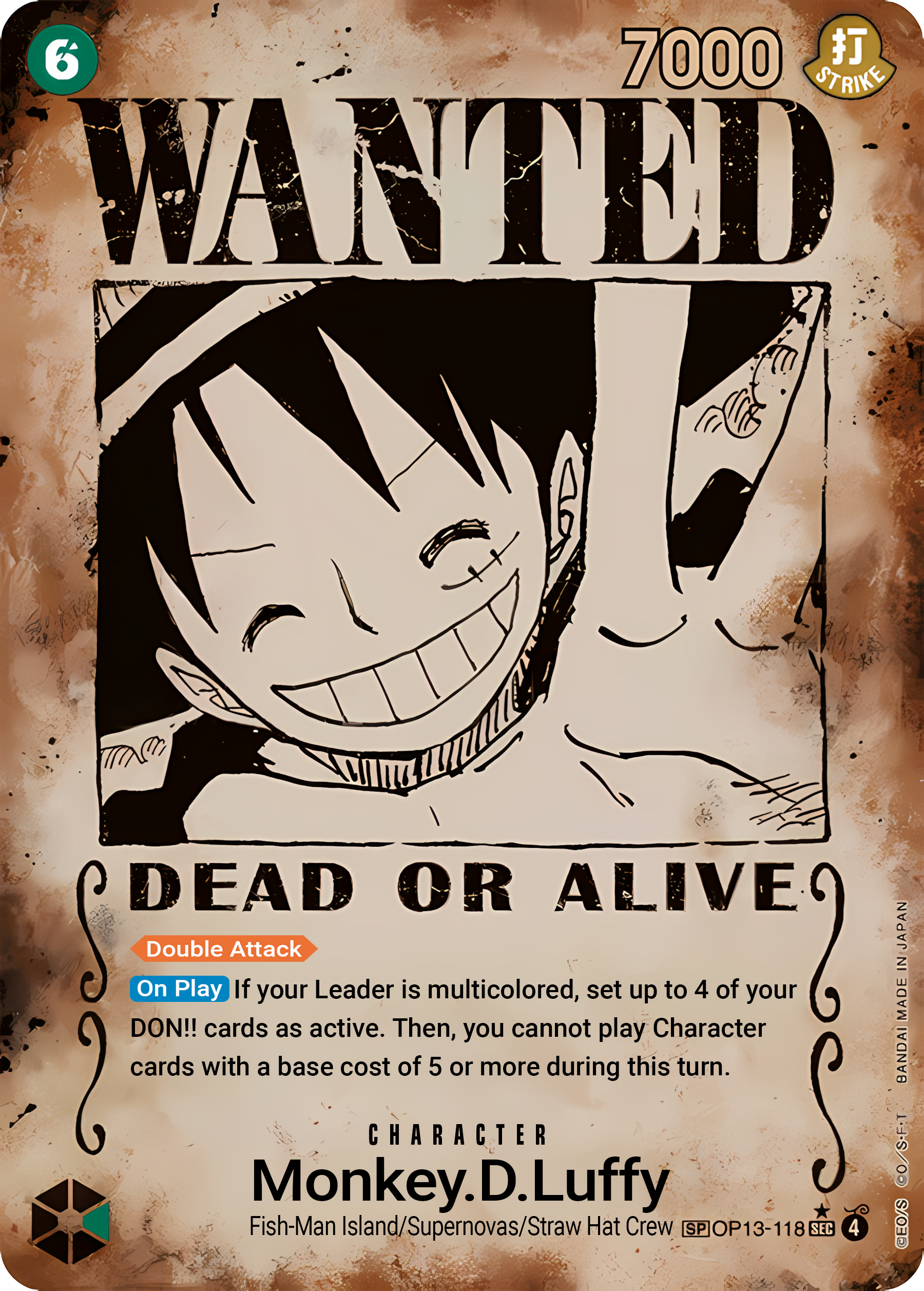 Monkey.D.Luffy (Wanted) OP13-118 (Carrying On His Will)  - Special Foil