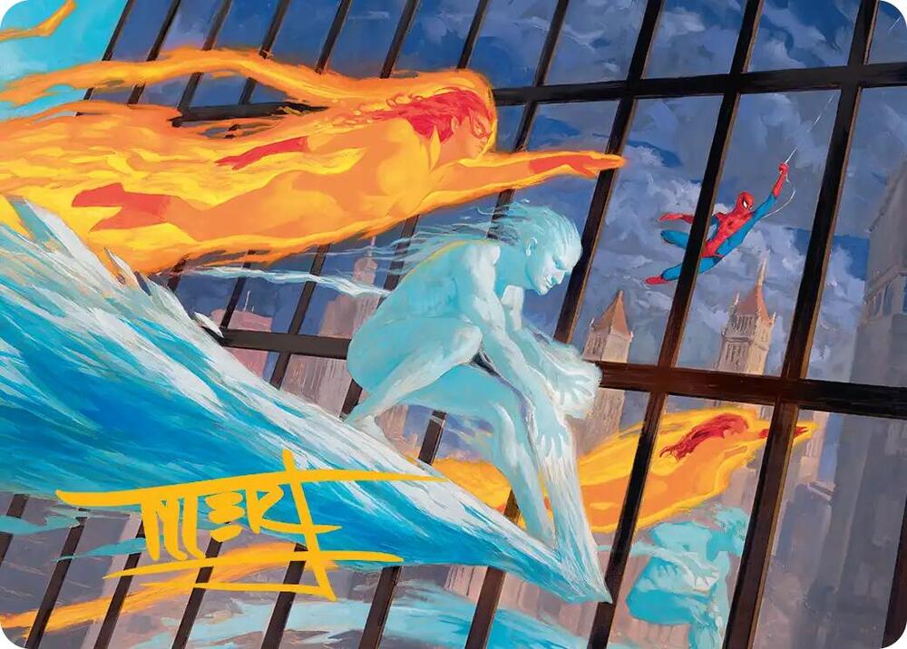 Iceman and Firestar Art Card Gold Stamped Signature 45 (Art Series: Marvel Super Heroes) 