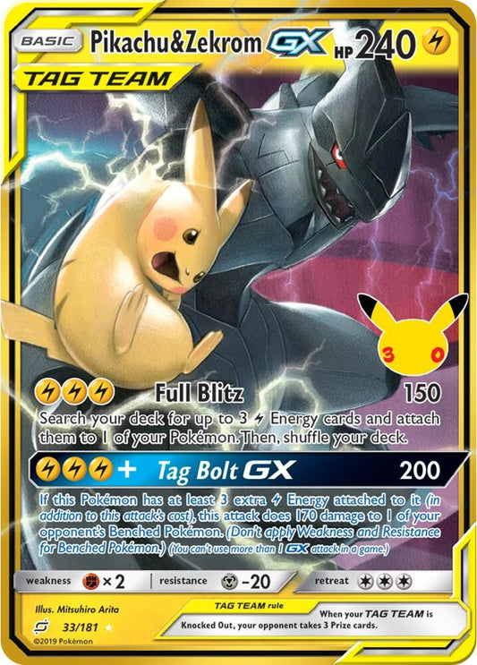 Pikachu & Zekrom GX 33/181 (ME: 30th Celebration Classic Collection)  - Holofoil
