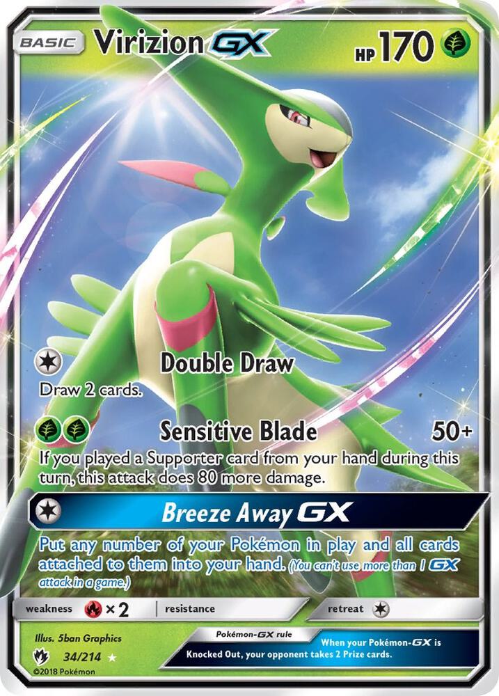2018 Pokemon SM - Lost Thunder 34/214 Virizion GX Ultra Rare