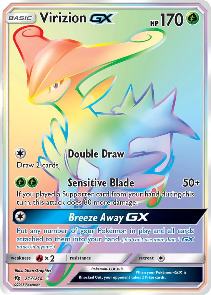 2018 Pokemon SM - Lost Thunder 217/214 Virizion GX Secret Rare