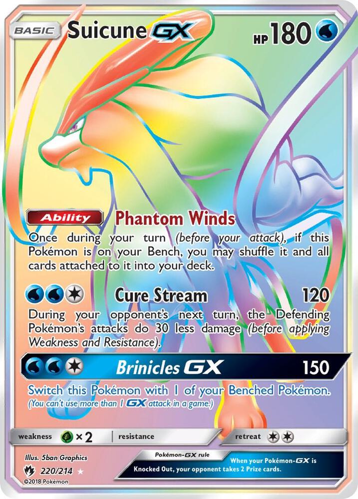2018 Pokemon SM - Lost Thunder 220/214 Suicune GX Secret Rare