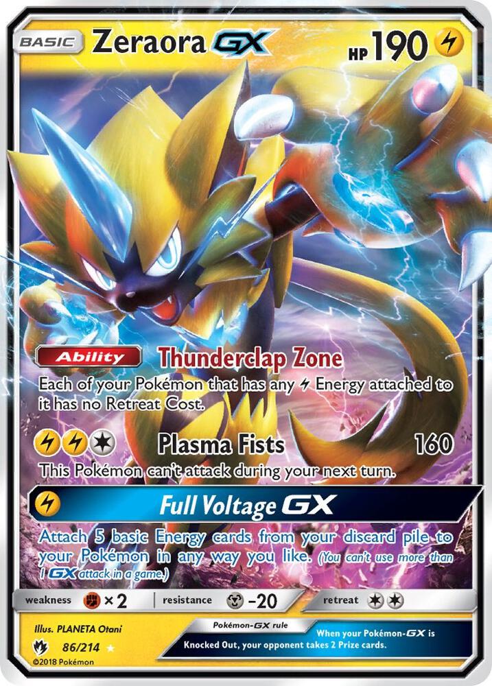 2018 Pokemon SM - Lost Thunder 86/214 Zeraora GX Ultra Rare