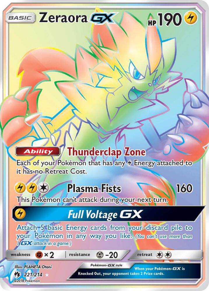 2018 Pokemon SM - Lost Thunder 221/214 Zeraora GX Secret Rare