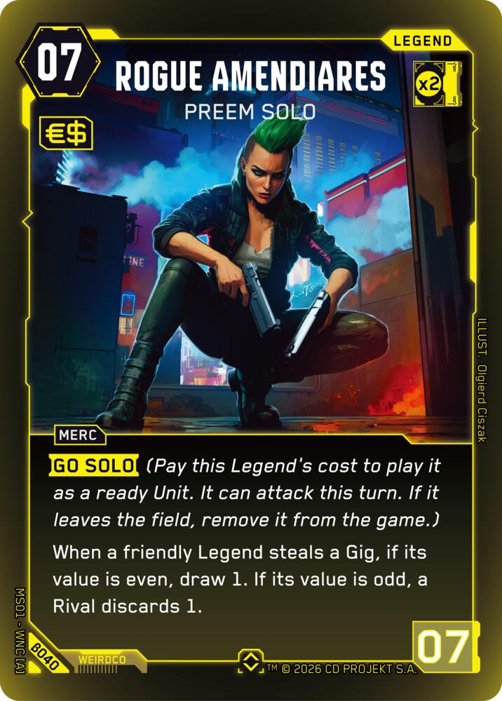Rogue Amendiares Preem Solo Rare B040 (Welcome to Night City - Beta)  - Foil