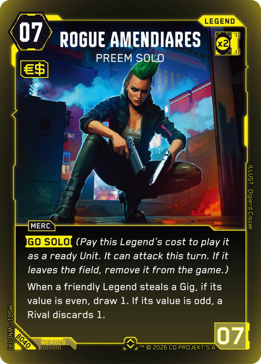 Rogue Amendiares Preem Solo Rare B040 (Welcome to Night City - Beta)  - Foil
