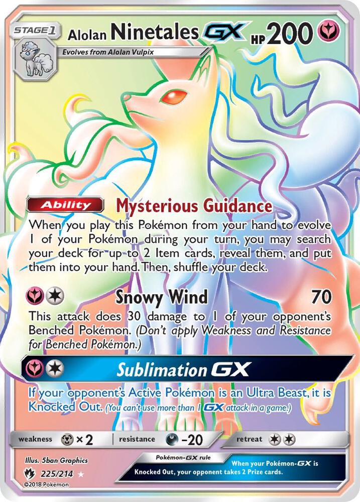 2018 Pokemon SM - Lost Thunder 225/214 Alolan Ninetales GX Secret Rare