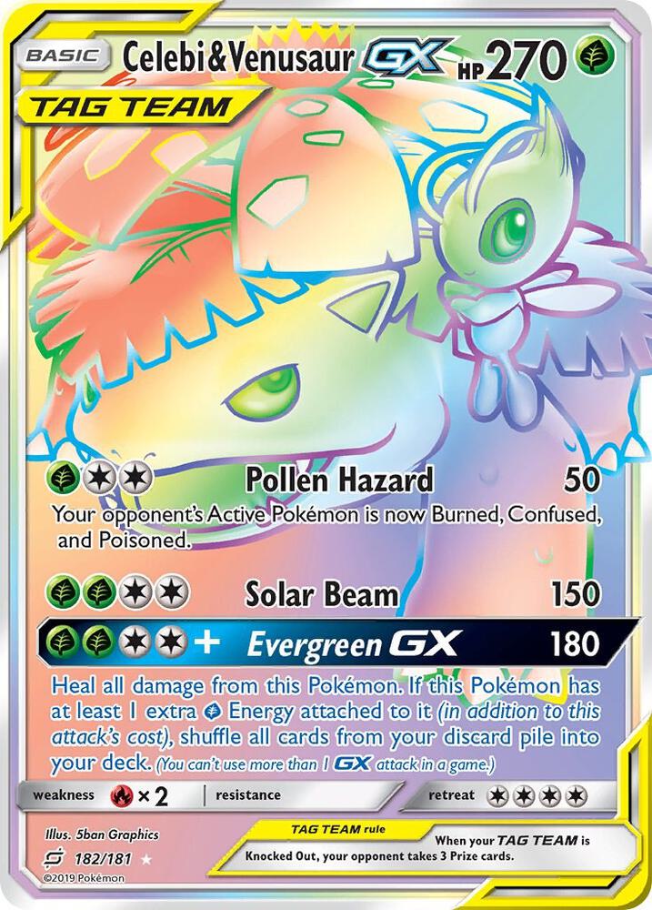 2019 Pokemon SM - Team Up 182/181 Celebi & Venusaur GX (Secret) Secret Rare
