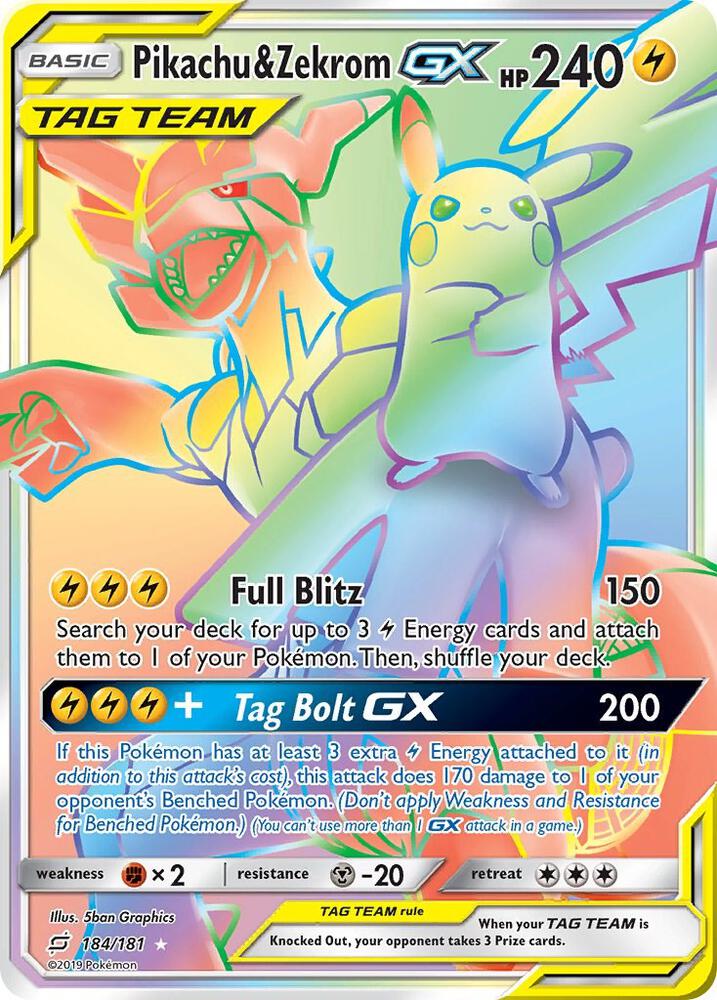 2019 Pokemon SM - Team Up 184/181 Pikachu & Zekrom GX (Secret) Secret Rare