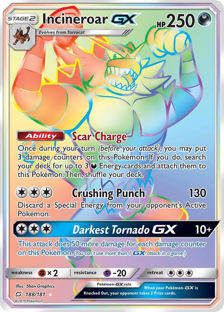 2019 Pokemon SM - Team Up 188/181 Incineroar GX (Secret) Secret Rare