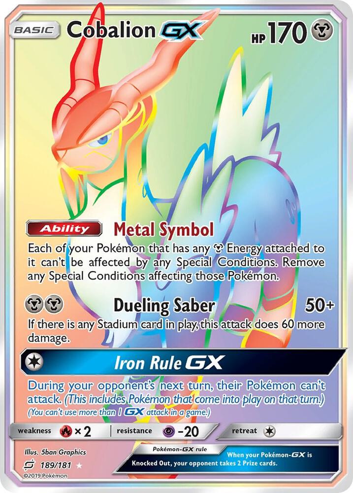 2019 Pokemon SM - Team Up 189/181 Cobalion GX (Secret) Secret Rare