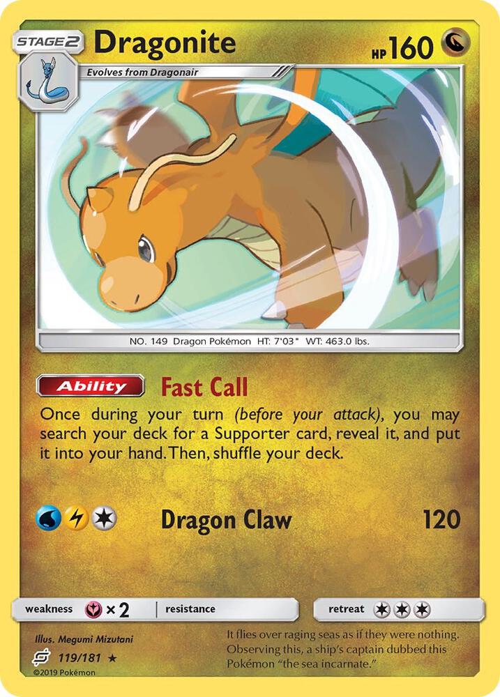 2019 Pokemon SM - Team Up 119/181 Dragonite Holo Rare