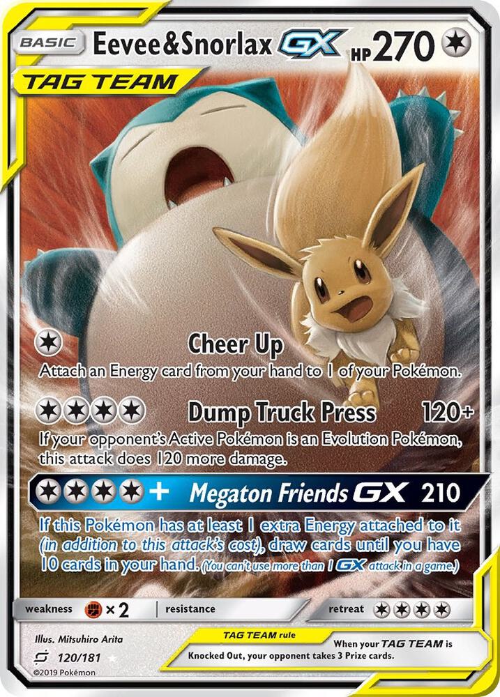 2019 Pokemon SM - Team Up 120/181 Eevee & Snorlax GX Ultra Rare