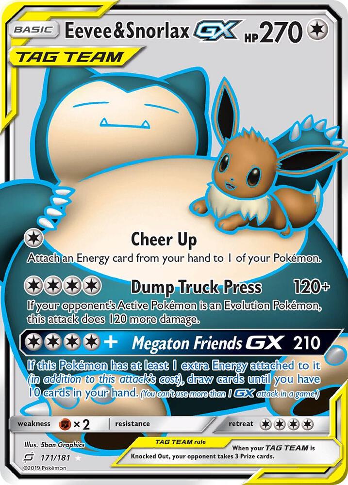 2019 Pokemon SM - Team Up 171/181 Eevee & Snorlax GX (Full Art) Ultra Rare