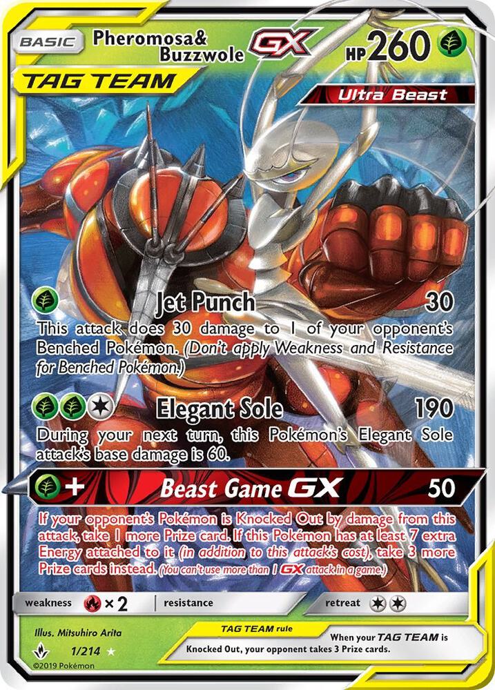 2019 Pokemon SM - Unbroken Bonds 1/214 Pheromosa & Buzzwole GX Ultra Rare