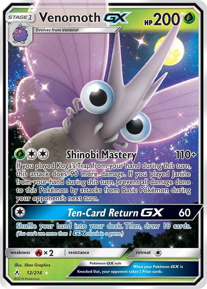 2019 Pokemon SM - Unbroken Bonds 12/214 Venomoth GX Ultra Rare