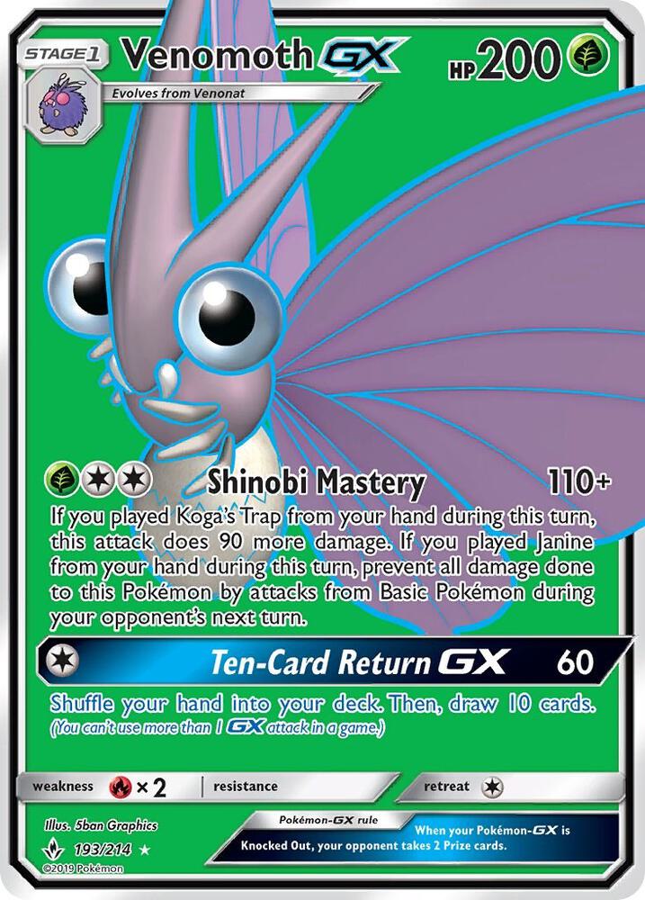 2019 Pokemon SM - Unbroken Bonds 193/214 Venomoth GX (Full Art) Ultra Rare