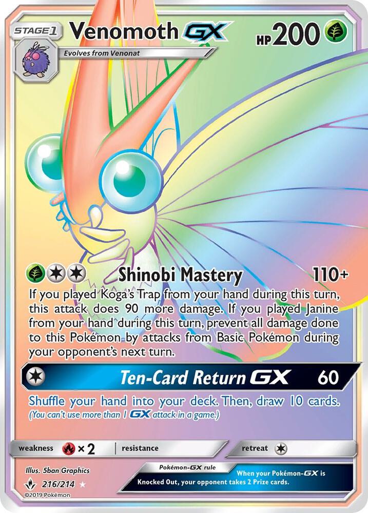 2019 Pokemon SM - Unbroken Bonds 216/214 Venomoth GX (Secret) Secret Rare