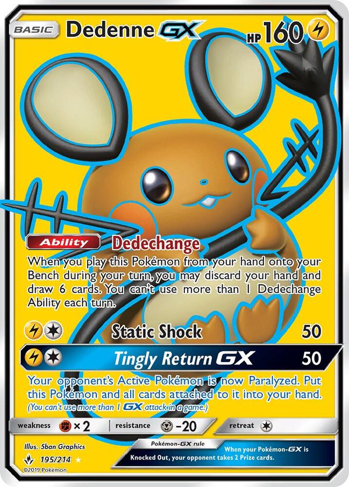2019 Pokemon SM - Unbroken Bonds 195/214 Dedenne GX (Full Art) Ultra Rare