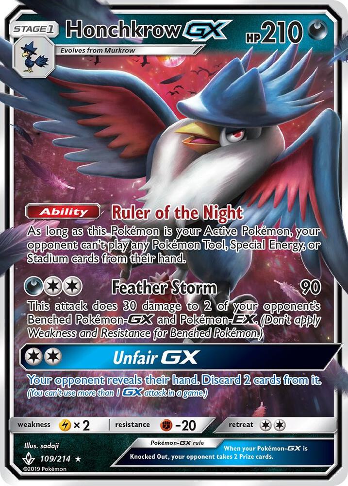 2019 Pokemon SM - Unbroken Bonds 109/214 Honchkrow GX Ultra Rare