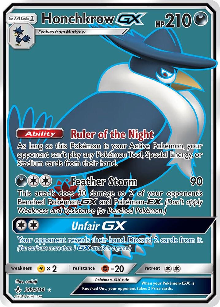 2019 Pokemon SM - Unbroken Bonds 202/214 Honchkrow GX (Full Art) Ultra Rare