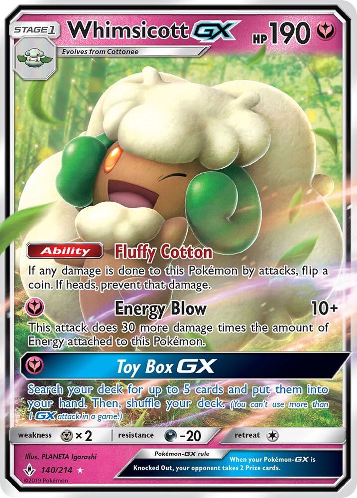 2019 Pokemon SM - Unbroken Bonds 140/214 Whimsicott GX Ultra Rare