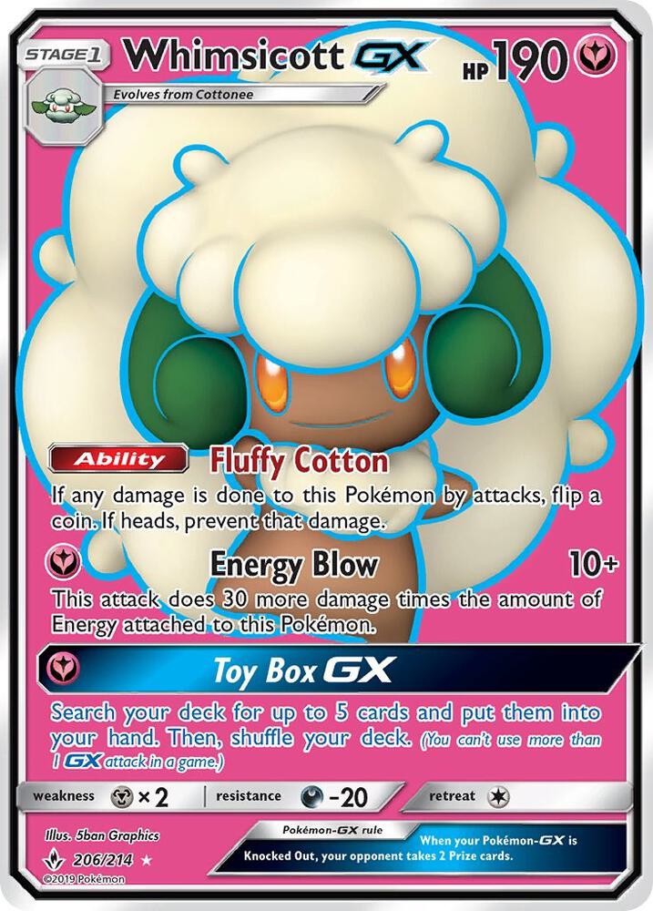 2019 Pokemon SM - Unbroken Bonds 206/214 Whimsicott GX (Full Art) Ultra Rare