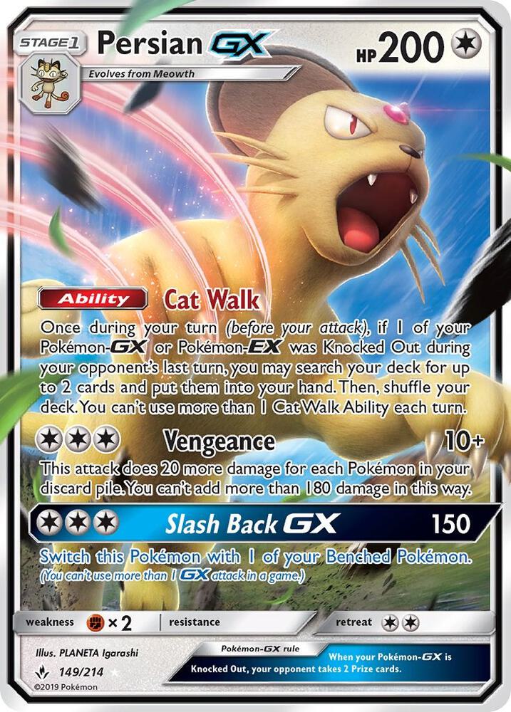 2019 Pokemon SM - Unbroken Bonds 149/214 Persian GX Ultra Rare