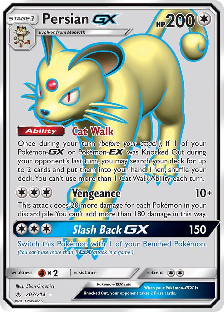 2019 Pokemon SM - Unbroken Bonds 207/214 Persian GX (Full Art) Ultra Rare
