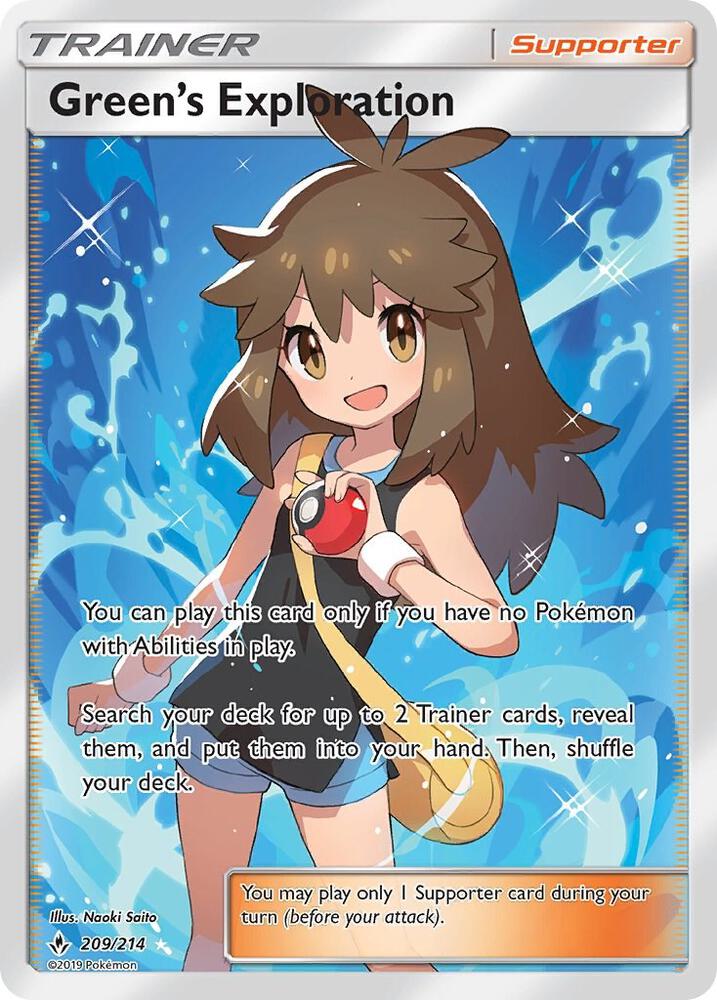 2019 Pokemon SM - Unbroken Bonds 209/214 Green's Exploration (Full Art) 