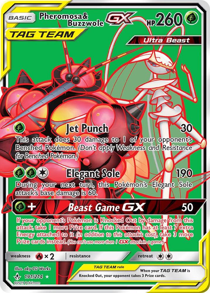 2019 Pokemon SM - Unbroken Bonds 191/214 Pheromosa & Buzzwole GX (Full Art)