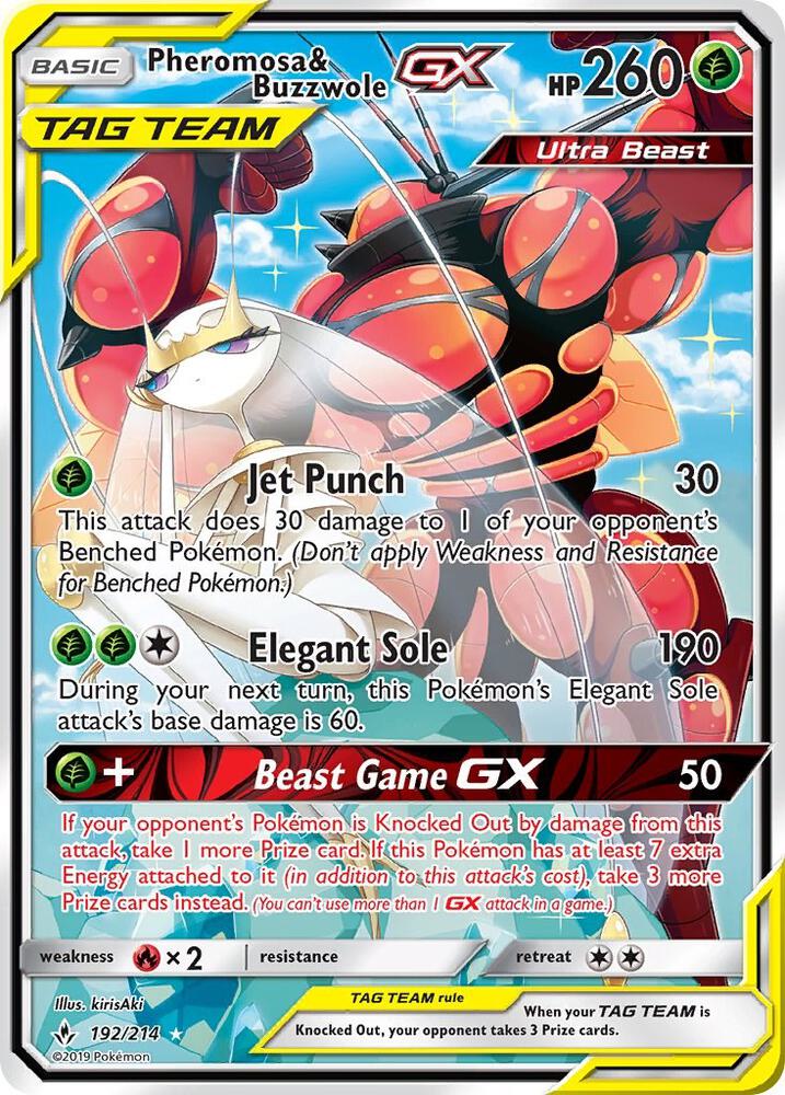 2019 Pokemon SM - Unbroken Bonds 192/214 Pheromosa & Buzzwole GX Alternate Art