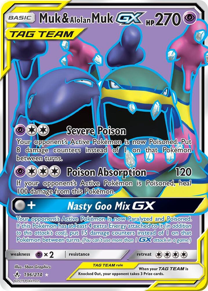 2019 Pokemon SM - Unbroken Bonds 196/214 Muk & Alolan Muk GX (196) (Full Art)