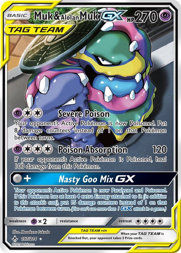 2019 Pokemon SM - Unbroken Bonds 197/214 Muk & Alolan Muk GX Alternate Art