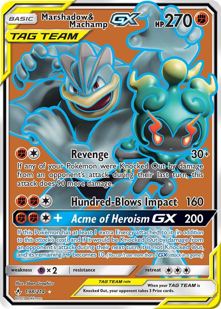 2019 Pokemon SM - Unbroken Bonds 198/214 Marshadow & Machamp GX (Full Art) 