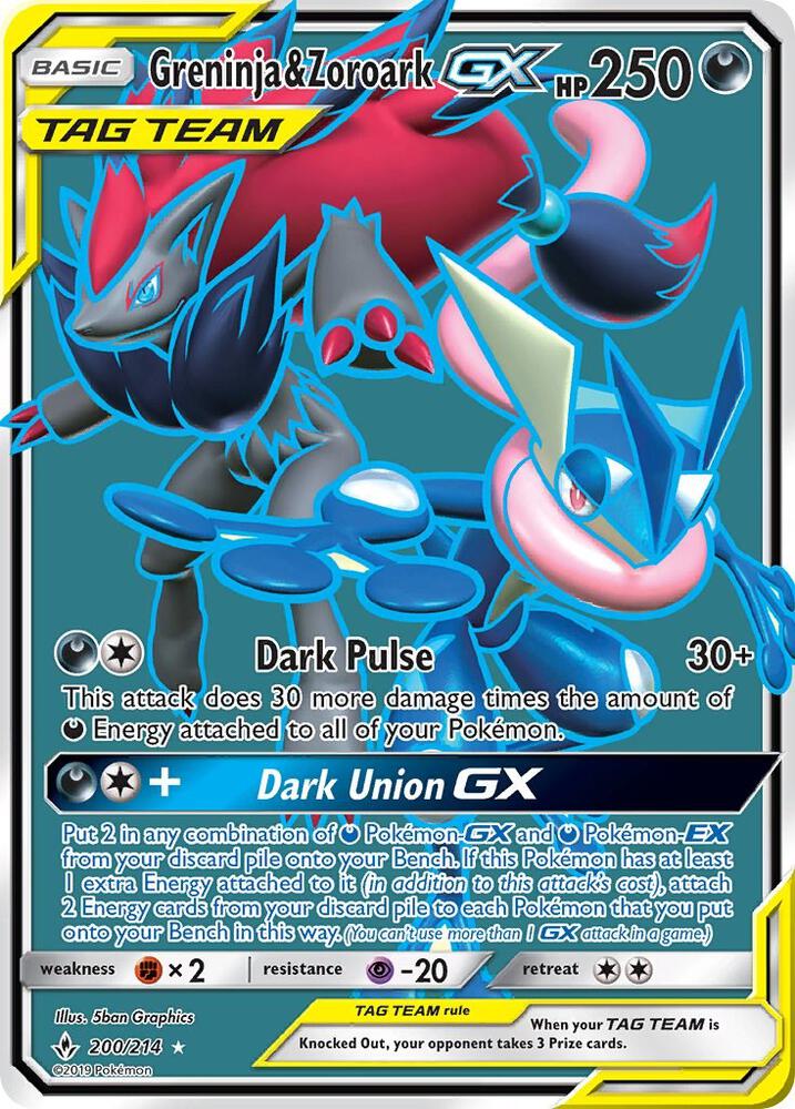 2019 Pokemon SM - Unbroken Bonds 200/214 Greninja & Zoroark GX (200) (Full Art)