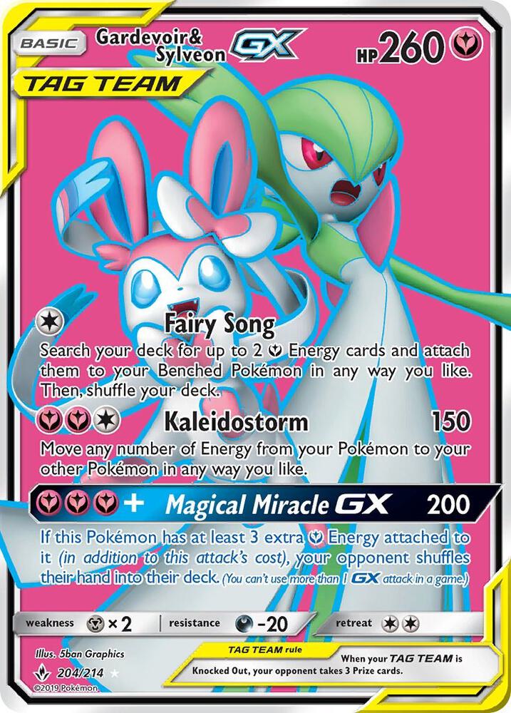 2019 Pokemon SM - Unbroken Bonds 204/214 Gardevoir & Sylveon GX Ultra Rare