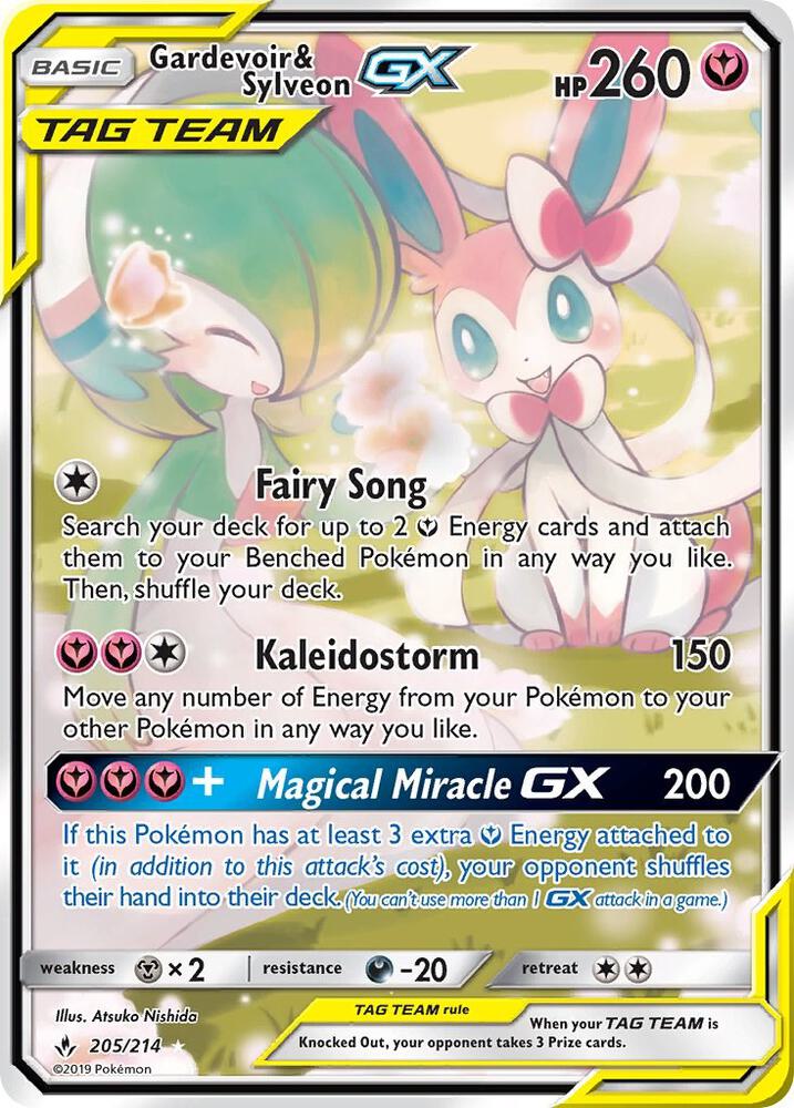 2019 Pokemon SM - Unbroken Bonds 205/214 Gardevoir & Sylveon GX (Alternate Art)