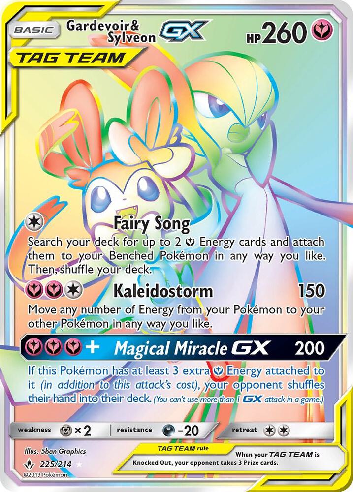 2019 Pokemon SM - Unbroken Bonds 225/214 Gardevoir & Sylveon GX Secret Rare
