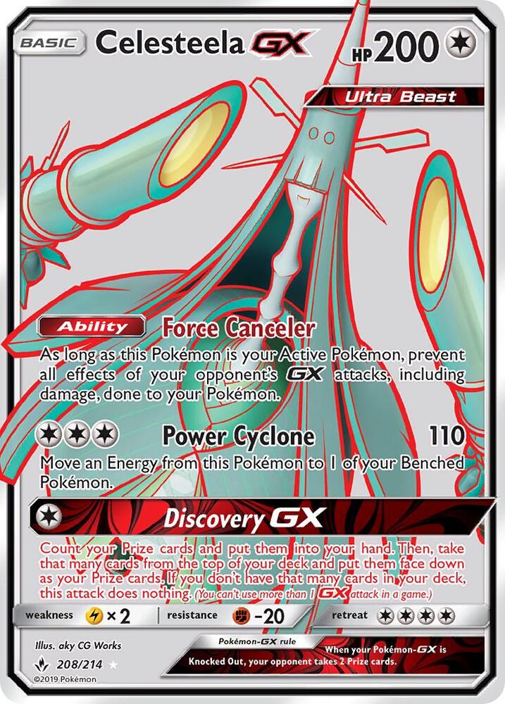 2019 Pokemon SM - Unbroken Bonds 208/214 Celesteela GX (Full Art) Ultra Rare