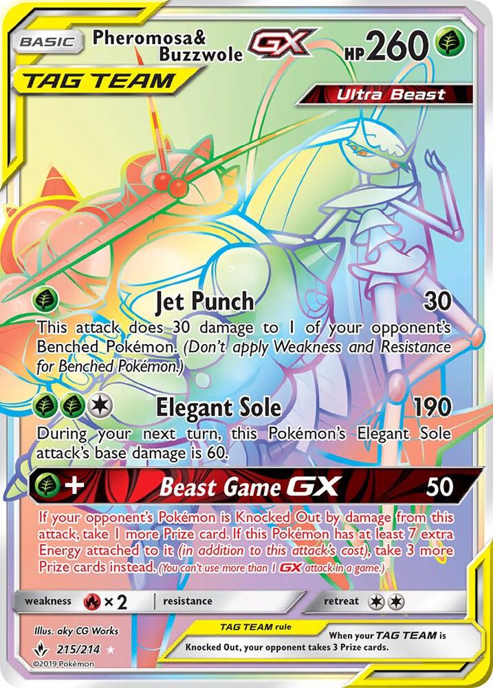 2019 Pokemon SM - Unbroken Bonds 215/214 Pheromosa & Buzzwole GX  Secret Rare