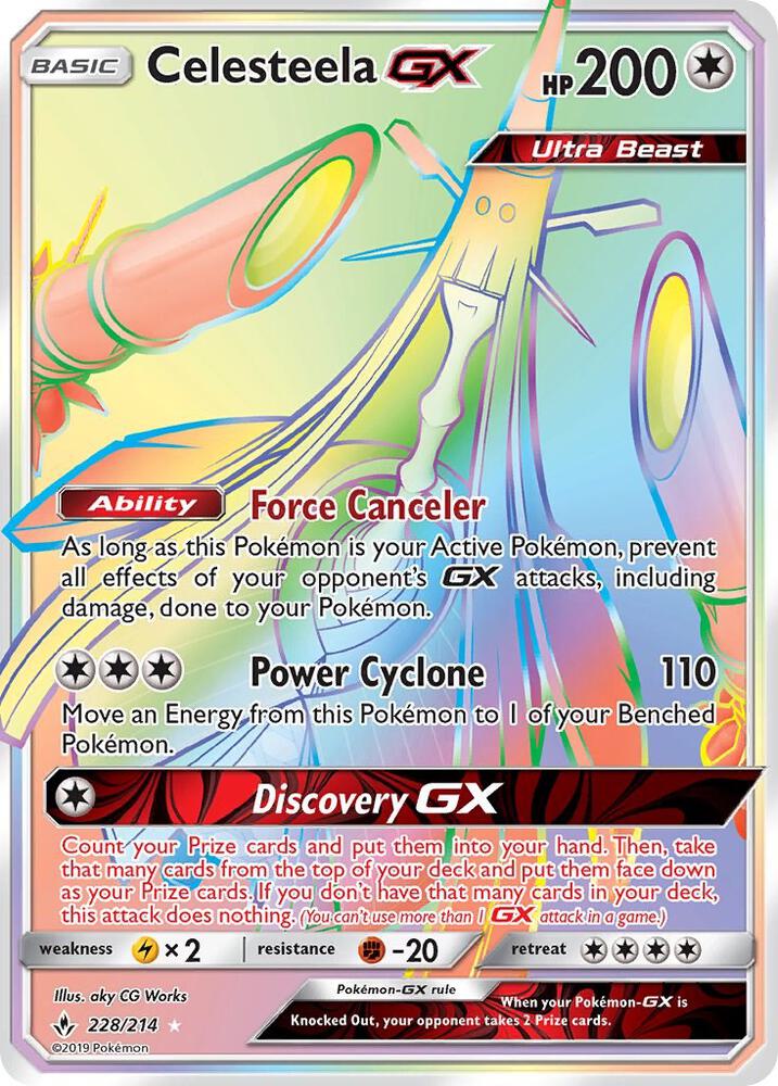 2019 Pokemon SM - Unbroken Bonds 228/214 Celesteela GX (Secret) Secret Rare