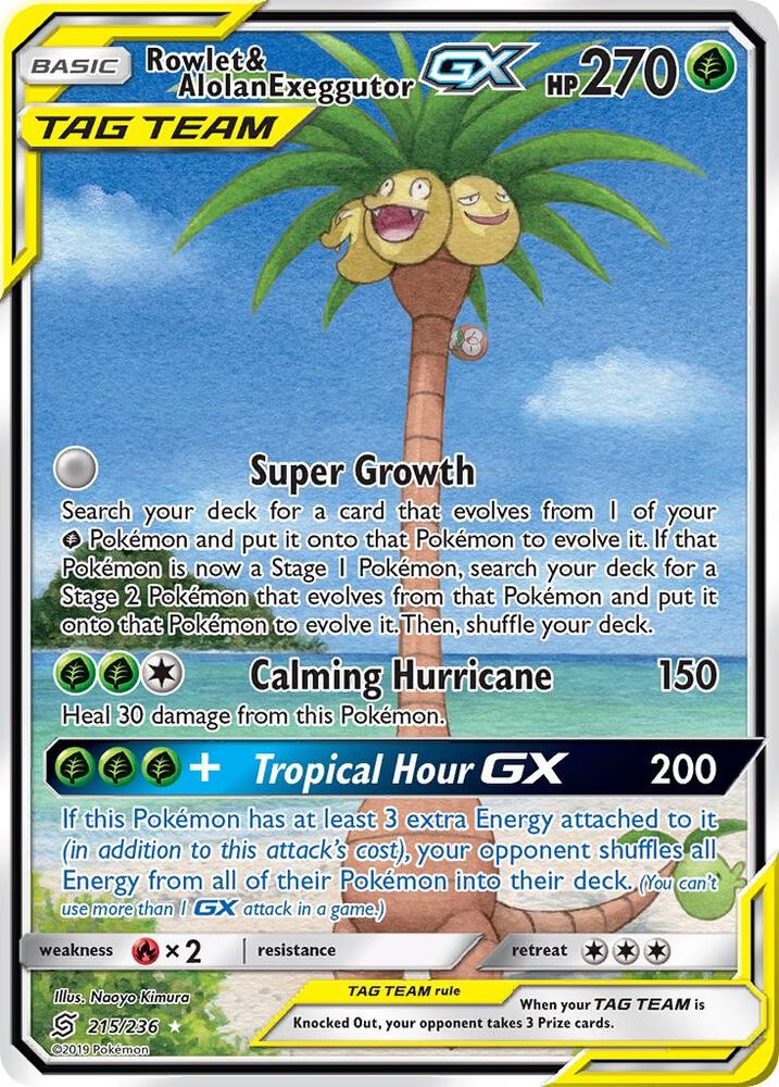 2019 Pokemon SM - Unified Minds 215/236 Rowlet & Alolan Exeggutor GX Alt Art
