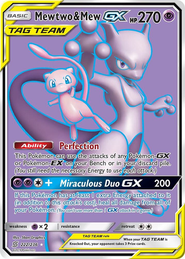 2019 Pokemon SM - Unified Minds 222/236 Mewtwo & Mew GX (Full Art) Ultra Rare