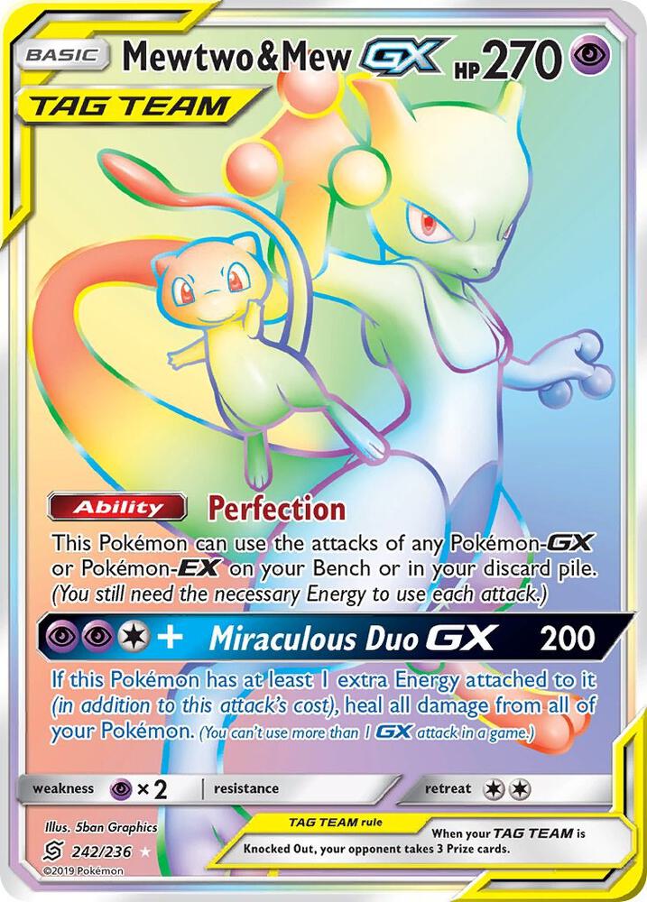 2019 Pokemon SM - Unified Minds 242/236 Mewtwo & Mew GX (Secret) Secret Rare