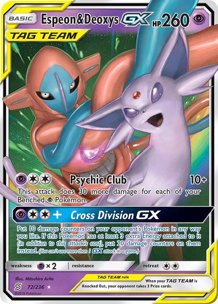 2019 Pokemon SM - Unified Minds 72/236 Espeon & Deoxys GX Ultra Rare