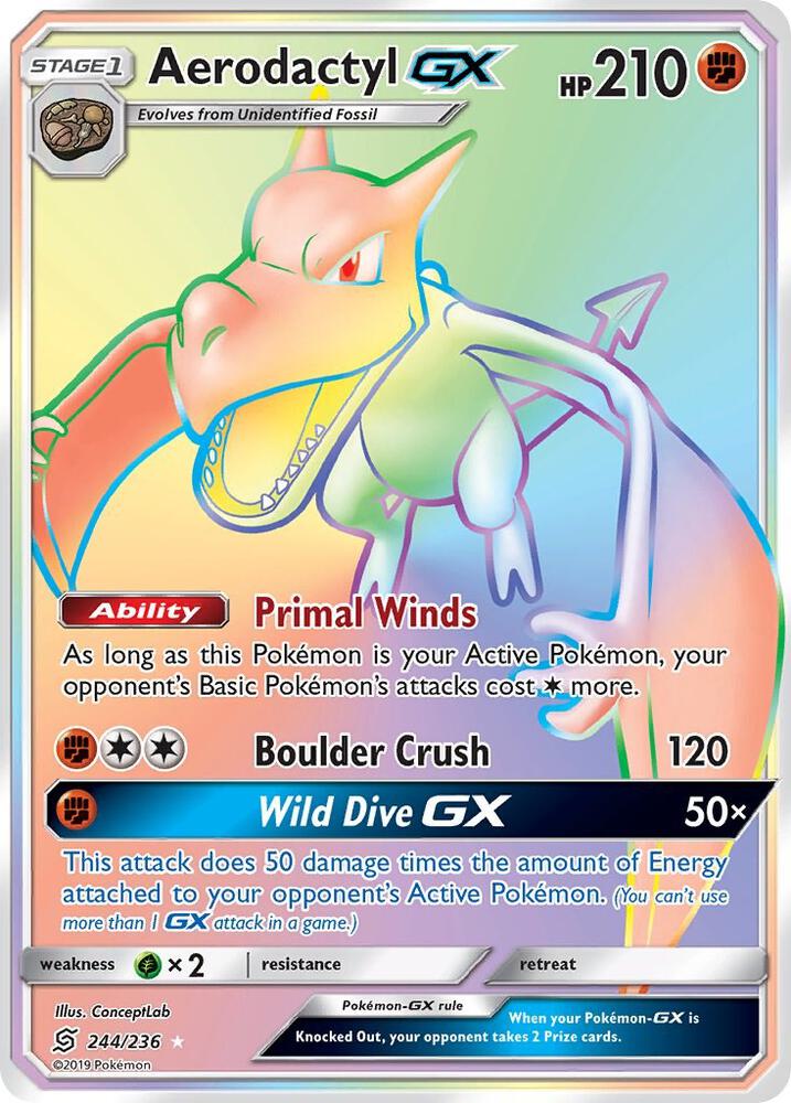 2019 Pokemon SM - Unified Minds 244/236 Aerodactyl GX (Secret) Secret Rare